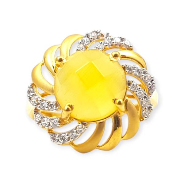 Adorable Gold Ring in Flower Shape with Beautiful Design and Yellow Stone